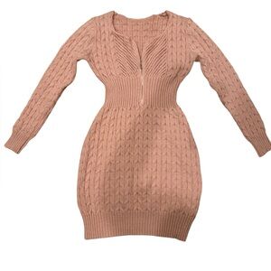 SHEIN Pink Long Sleeve Cable Knit Dress